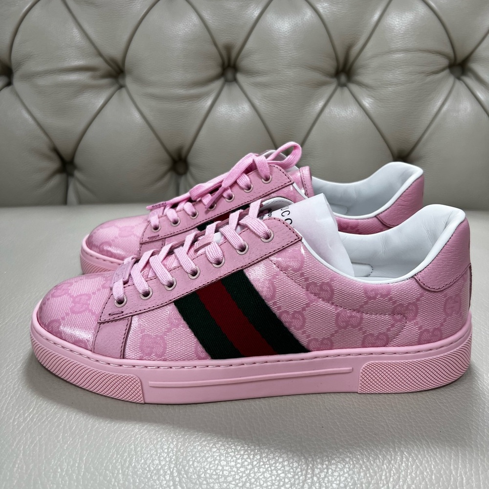 New Gucci PINK Lace-Up Sneakers Shoes - Picture 7 of 11
